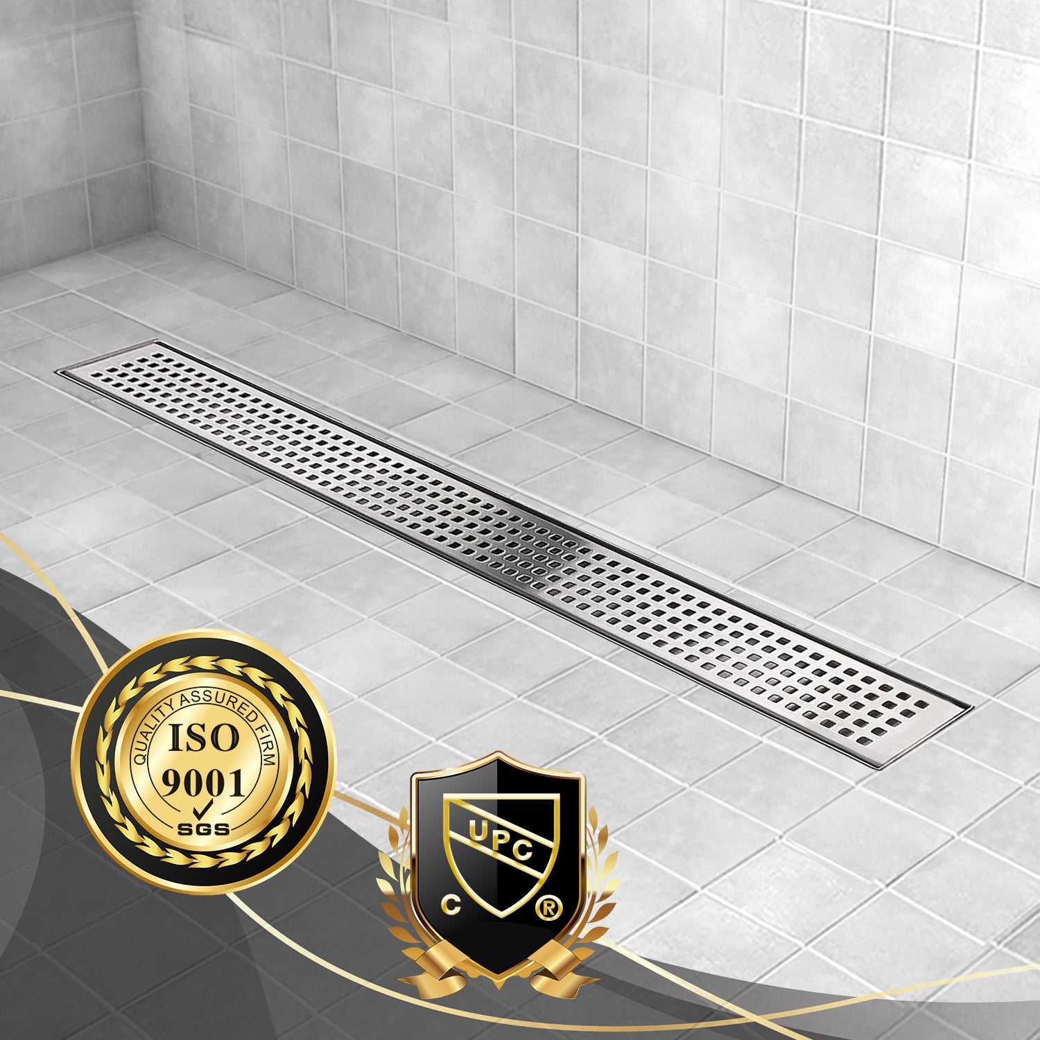 Linear Shower Drain, Shower Drain with Removable Grate Cover, Professional AISI 304 Stainless Steel Shower Floor Drain, Linear Drain with Hair Catcher and Leveling Feet