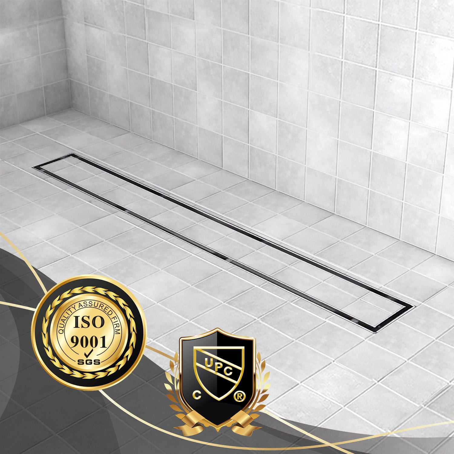 Linear Shower Drain, Drain with Tile Insert 2-in-1 Panel, Brushed 304 Stainless Steel Shower Floor Drain, Linear Drain with Hair Strainer and Adjustable Feet