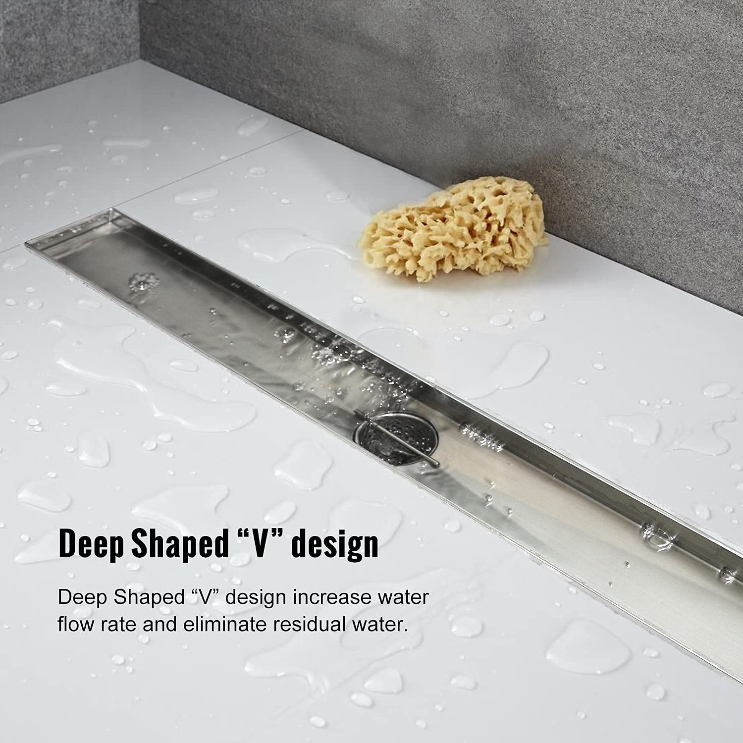 Linear Shower Drain, Drain with Tile Insert 2-in-1 Panel, Brushed 304 Stainless Steel Shower Floor Drain, Linear Drain with Hair Strainer and Adjustable Feet