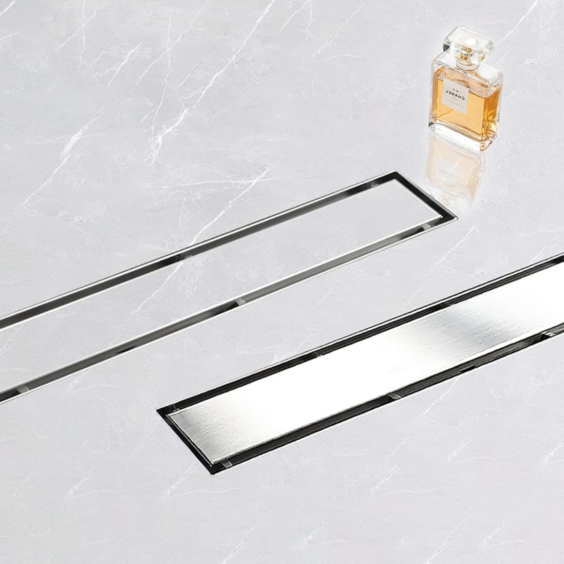 Linear Shower Drain, Drain with Tile Insert 2-in-1 Panel, Brushed 304 Stainless Steel Shower Floor Drain, Linear Drain with Hair Strainer and Adjustable Feet