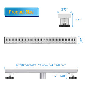 Linear Shower Drain, Shower Drain with Removable Grate Cover, Professional AISI 304 Stainless Steel Shower Floor Drain, Linear Drain with Hair Catcher and Leveling Feet