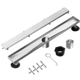 Linear Shower Drain, Drain with Tile Insert 2-in-1 Panel, Brushed 304 Stainless Steel Shower Floor Drain, Linear Drain with Hair Strainer and Adjustable Feet