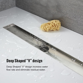 Linear Shower Drain, Shower Drain with Removable Grate Cover, Professional AISI 304 Stainless Steel Shower Floor Drain, Linear Drain with Hair Catcher and Leveling Feet